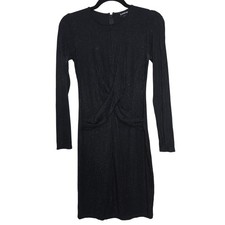 bebe Little Black Dress Womens 4 Bodycon Long Sleeve Twist Front Mini Clubwear