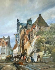 Vintage Dutch Oil Painting European Art Cityscape Landscape Artist Signed