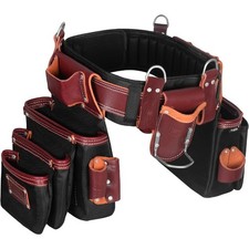 Heavy Duty 26 Pocket Leather Nylon Tool Belt with Bag Combo Padded Back Support
