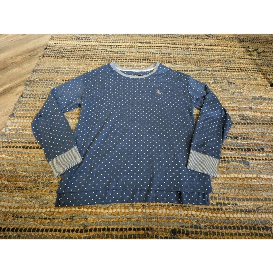 Top de pijama Ralph Lauren etiqueta negra M azul timbre rayas lunares blancas preppy Foto 2 de 4