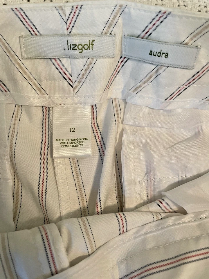 Nuevo Liz Golf Bermudas Pantalones Cortos Talla 12 Audra Blanco con Rayas Algodón Elástico Largo Foto 4 de 4