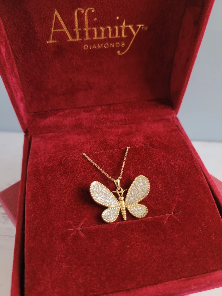 Affinity Diamonds Jewelry 14kt Yellow Gold Butterfly Necklace w Boxes Books VGC - Imagem 2 de 4
