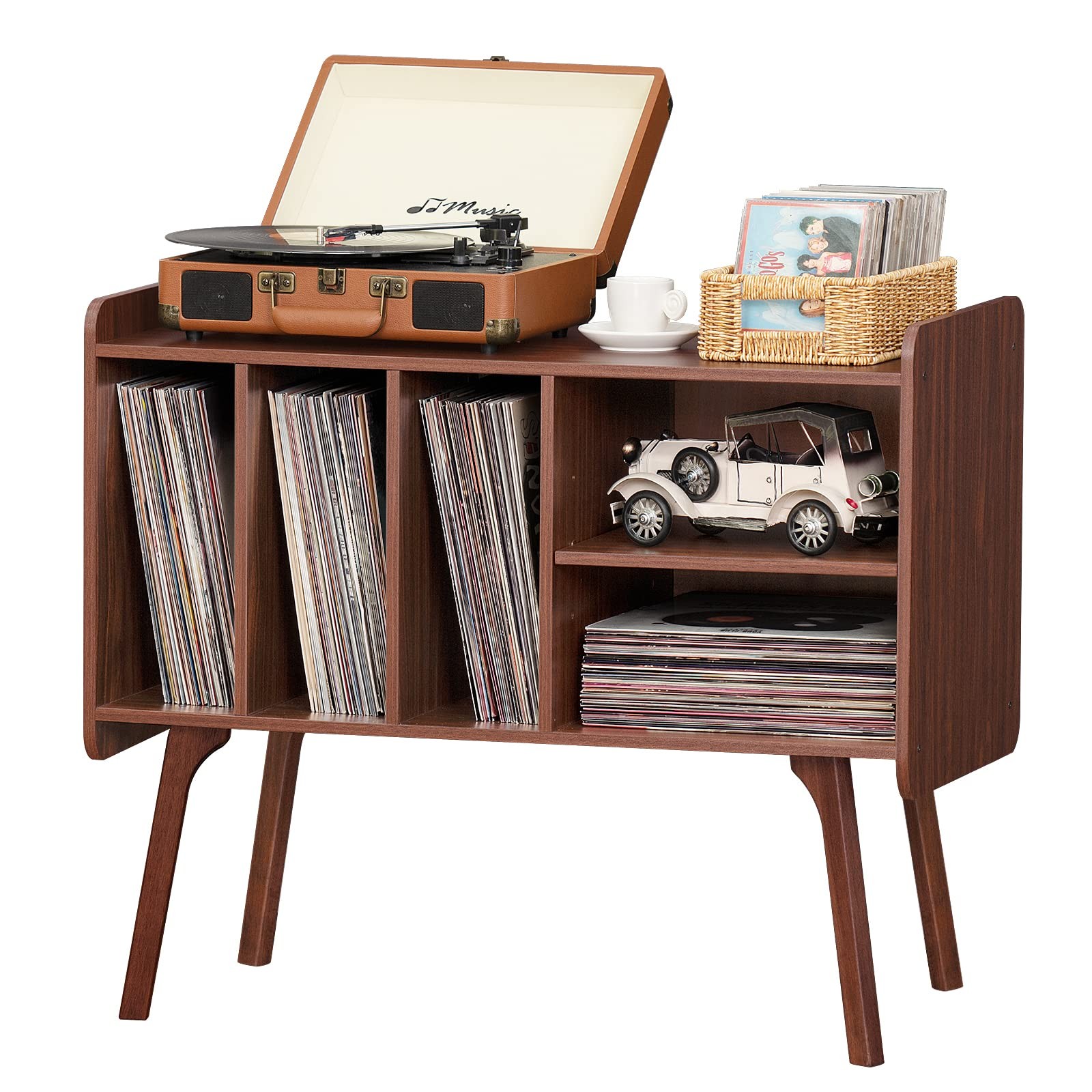 Vintage Record Player Stand with Storage for 220 Vinyl Albums & Large Turntable Space-image