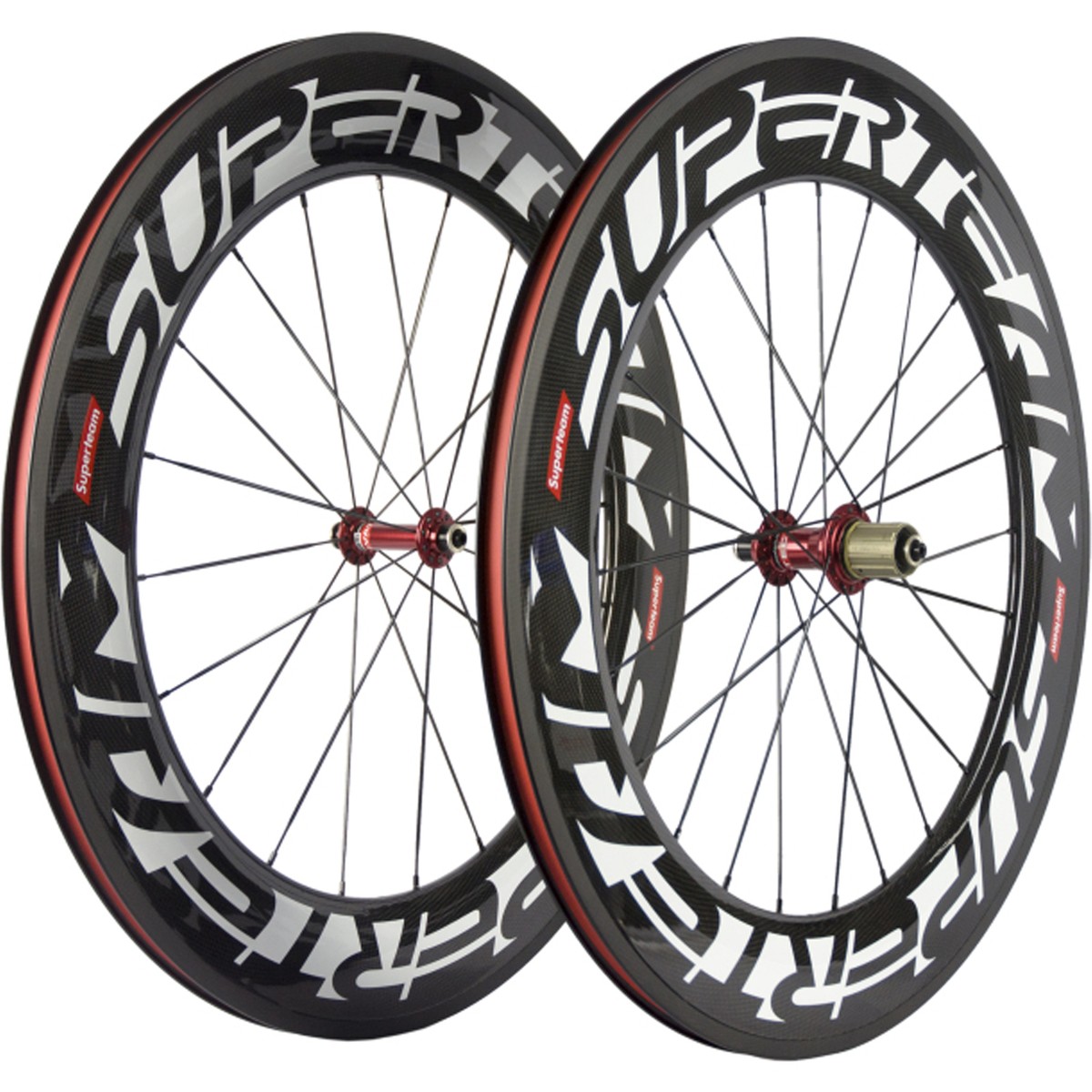 New white+red 700C 50mm clincher rims Road bike matte 3K/UD/12K full carbon fibre bicycle wheelsets 23/25mm width - 18