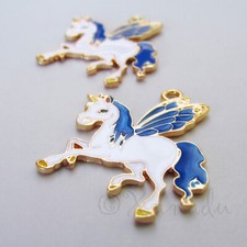 Unicorn Charm - 33mm Gold Plated Enamel Pendants C4476 - 1, 2 Or 5PCs