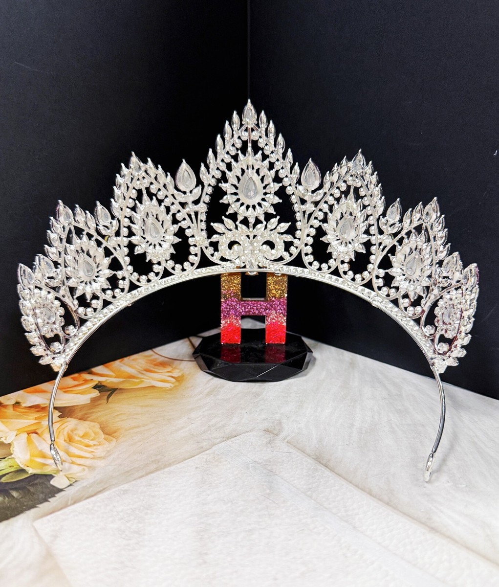 Flower crown, Wedding accessories, silver hair accessory, pink stone Tiara Wedding Hair Accessories Pink Crystal Bridal Tiara in Silver  main image 2