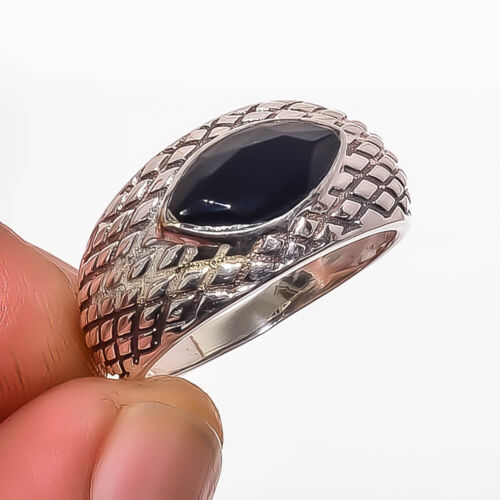Black Onyx 925 Sterling Silver Bali Ring s.8 R7642-11