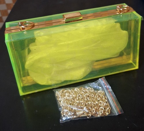 Blacklight Reactive Neon Yellow Plastic Clutch Purse Ravewear Festival - Picture 6 of 6