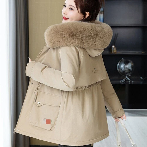 Winter Womens Parka Hooded Fleece Padded Warm Coat Ladies Fur Quilted Outwear