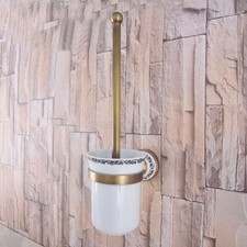 Antique Brass Wall Mount Toilet Brush Holder Set Bathroom Cleaning Accessories