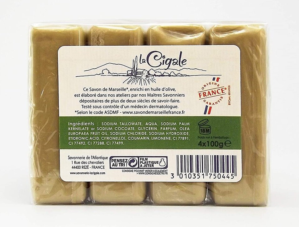 Savon De Marseille La Cigale Green Pure Olive Oil Soap Pack of 4 x — free download