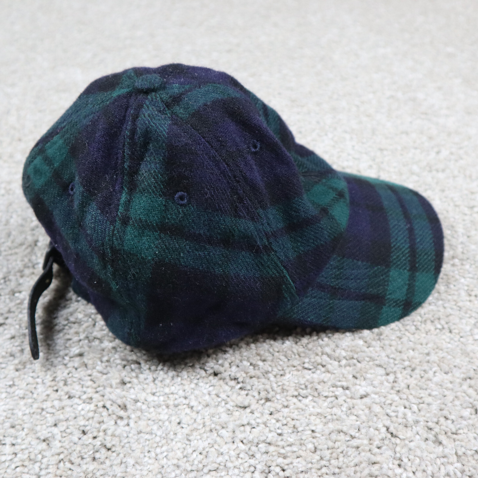 Ralph Lauren Polo Cappello Berretto Uomo Verde Cinturino Pelle Blackwatch Tartan Plaid Pony