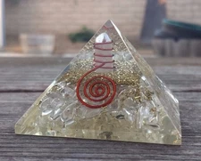 LARGE (50-55mm) CLEAR QUARTZ ORGONE GEMSTONE PYRAMID LARGE PYRAMID ORGONITE