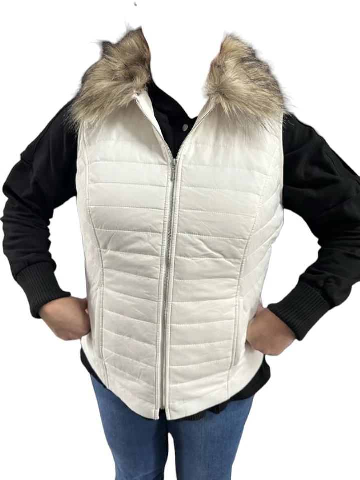 Chicos NWT Everday 2in1 White Convertible Neck Quilted Womens M L XL Puffer Vest - Image 2 of 4
