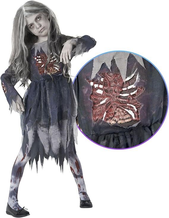 Girls Zombie Costume Kids Undead Dress Scary Halloween