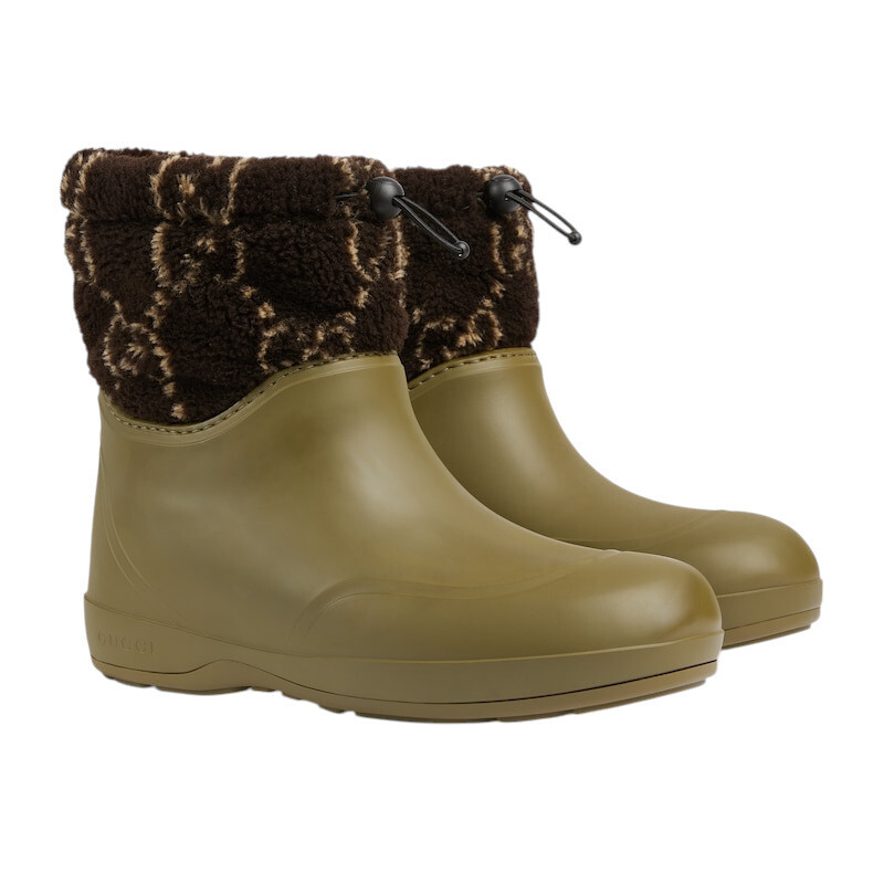 Authentic Men's Gucci Green Rubber Wool GG Logo Ankle Boots 758813 New $980 thumbnail 2