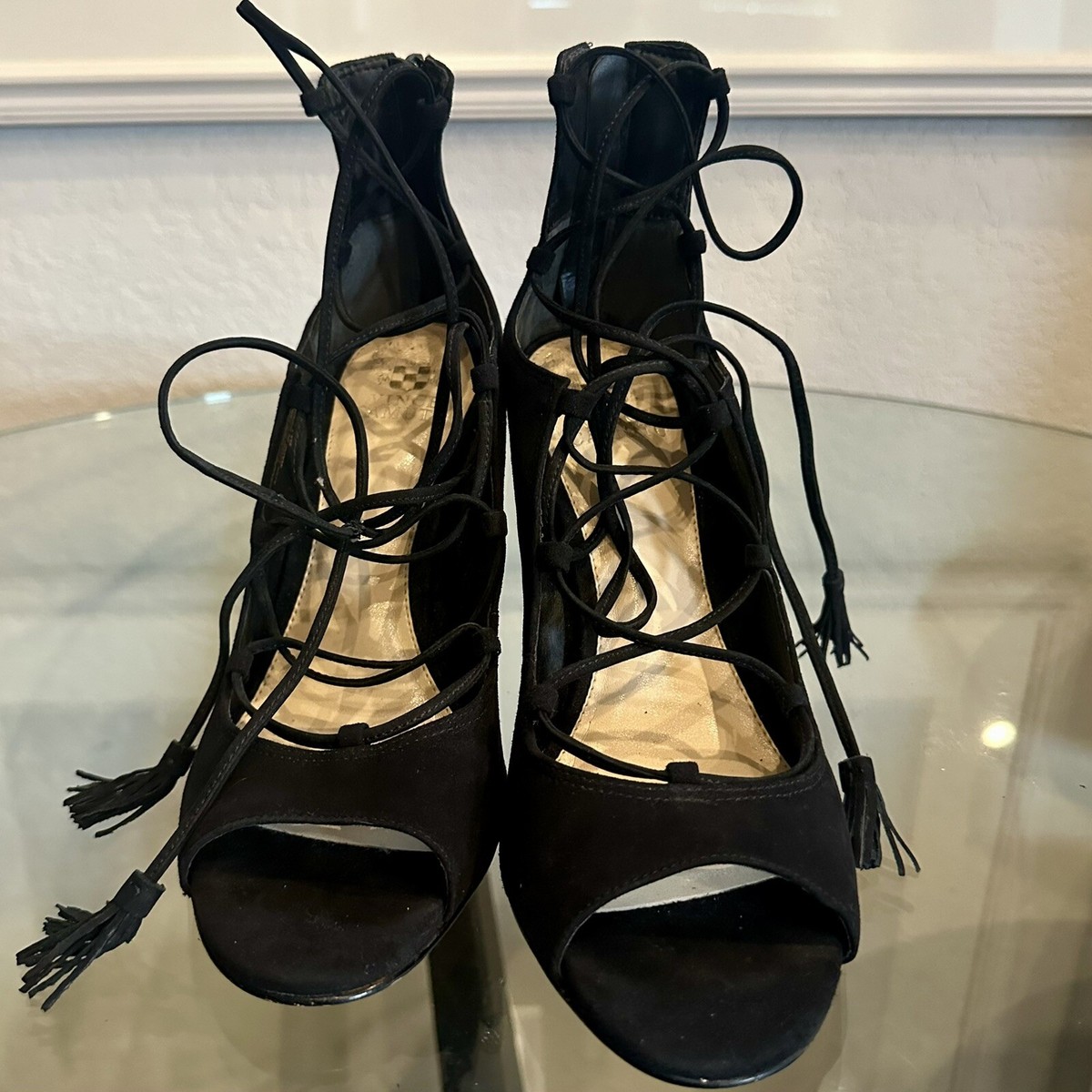Vince Camuto Women's US Size Sandria Black Suede Lace Up Heels