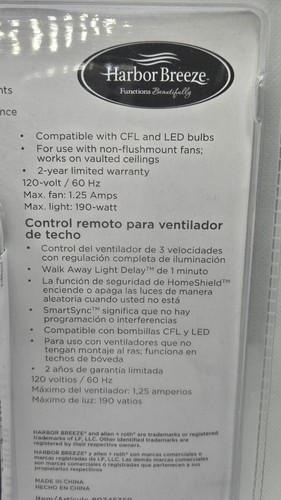 Universal Ceiling Fan Remote Control Walk Away Light Delay Harbor Breeze 0745359 - Picture 11 of 11