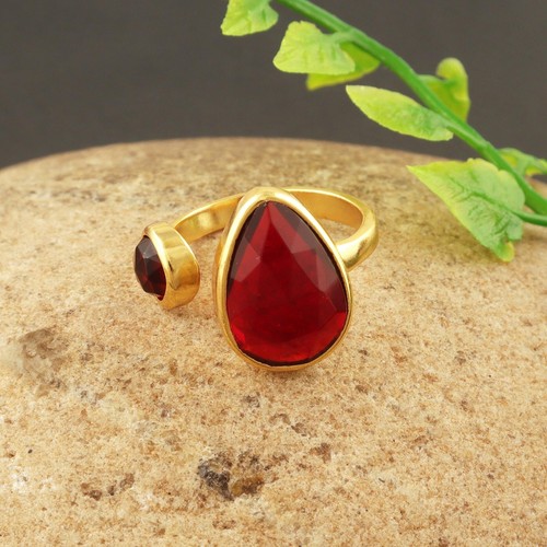 Top Quality Hydro Quartz Gold Plated Double Stone Adjustable Open Rings For Her - Picture 27 of 56