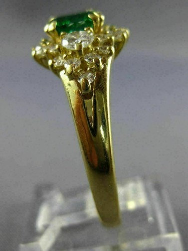 ESTATE WIDE 1.82CT DIAMOND & AAA EMERALD 18KT YELLOW GOLD ENGAGEMENT RING #26466 - Picture 8 of 12