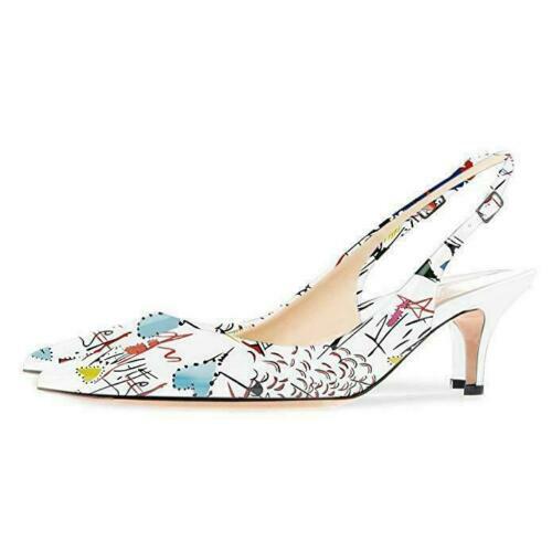 Zapatos de salón informales para mujer damas punta puntiaguda gatito tacones bajos sin cordones talla - Imagen 14 de 16