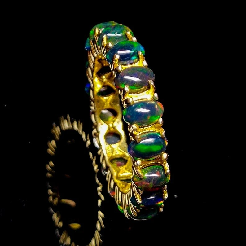 1.00-1.99 Ct Black Opal All Occasion Prong Ring 925 Solid Silver - Image 4 of 4