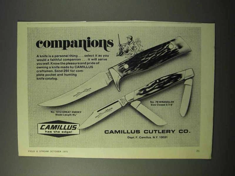 1975 Camillus 1012 Great Smoky &amp; 78 Wrangler Knife Ad | eBay