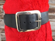 2 1/2" Custom Black Leather Santa Claus Belt Solid Brass Buckle