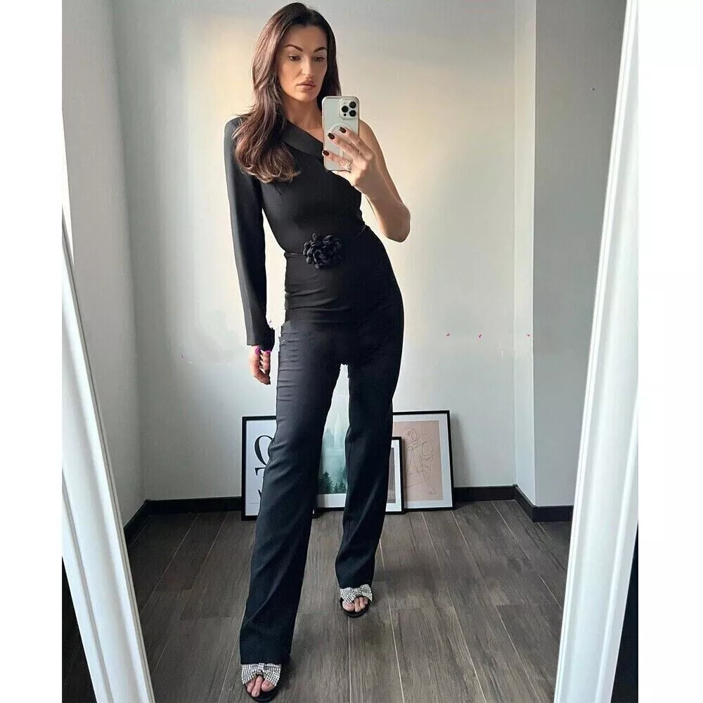 ZARA NEW WOMAN ASYMMETRIC BLAZER JUMPSUIT BLACK SIZE M REF. 8974/707