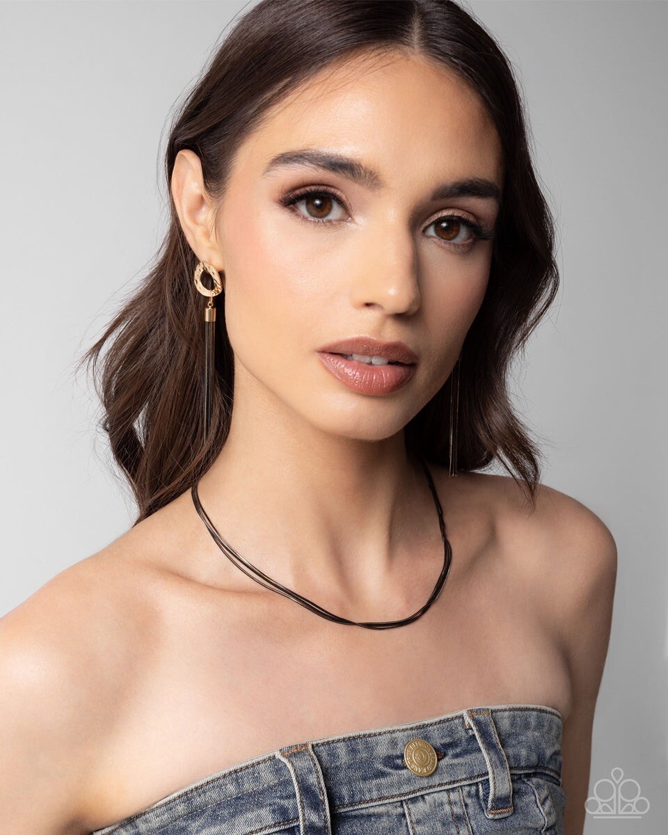 New Paparazzi Jewelry-Corded Champion Necklace/Earring Complete Set-Black