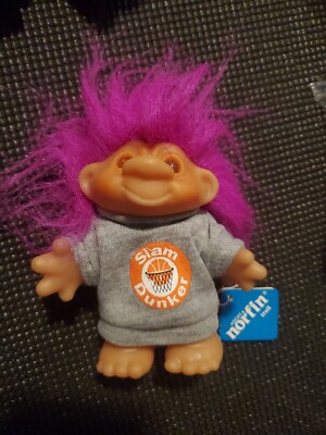 Norfin Dam Troll Doll- Slam Dunker- Purple Hair- Basketball- Hang Tag