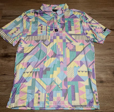 Bad Birdie men XL Golf Button Polo Shirt Short sleeve Geometric Multicolor