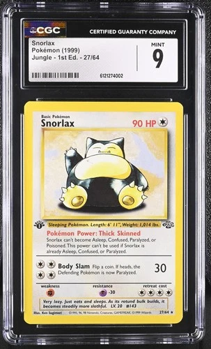 CGC 9 MINT Snorlax 1999 Jungle 1st Edition 27/64 Pokemon Card