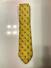 Lands' End Men’s Long Tie Silk Woven Floral Flower Yellow/Blue Made in USA