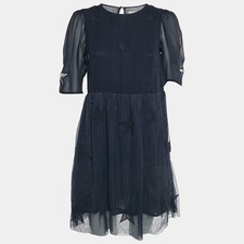 Stella McCartney Kids Navy Blue Star Embroidered Tulle Dress 14 Yrs