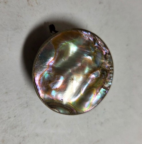 Vintage Mexican Alpaca Silver Abalone Shell Hinged Pill Trinket Box Mexico