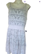 Vera Wang White Knit Sleeveless Fit-and-Flare Dress