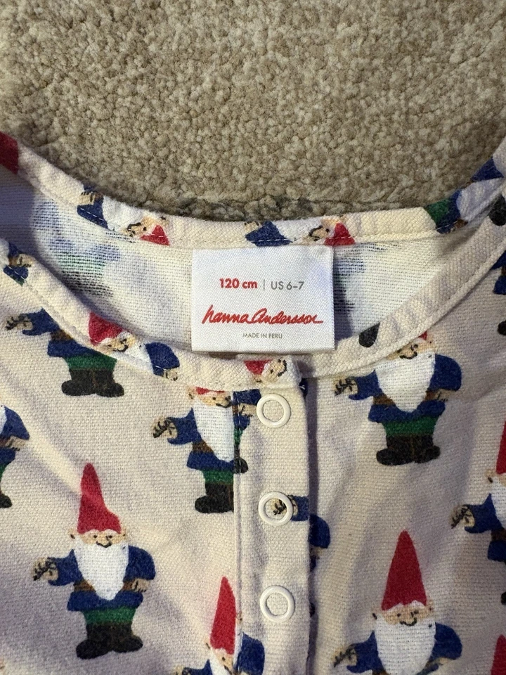 Hanna Andersson Holiday Gnomes flannel Nightgown Ruffle Dress girls Size 6-7 - Image 3 of 4