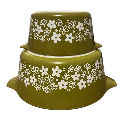 VTG PYREX 473 & 475   Spring Blossom Crazy Daisy Avocado Green 1 Small Lid