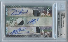 Jalen Hurts / AJ Brown / Sanders 2022 Zenith Triple Autograph Eagles 1/10 BGS 8