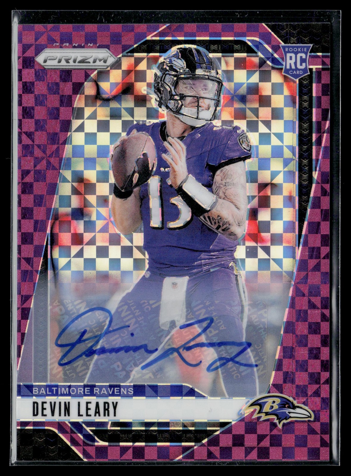 Devin Leary /49 2024 Panini Prizm Rookie Auto Purple Power Prizm #327 Ravens