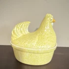 Hull Yellow Ceramic Chicken Covered Dish Set, Glossy, Pottery