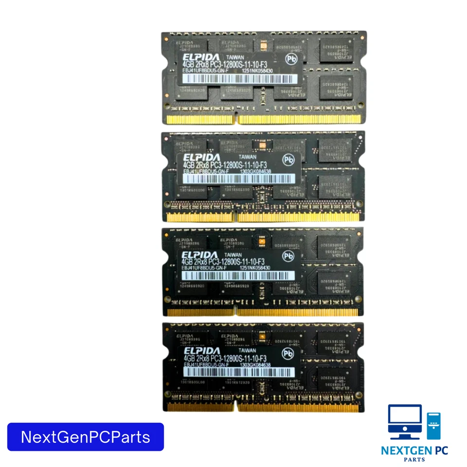 16GB (4x4GB) PC3-12800s DDR3-1600MHz 2Rx8 Non-ECC Elpida EBJ41UF8BDU5-GN-F - Image 2 of 4