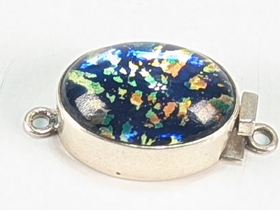 Dichroitischer Glas Anhänger blau orange grün bunt 1-1/2'' 925 Sterling Silber