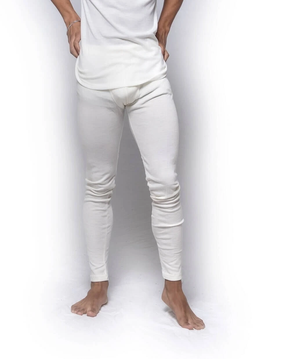 Mens Baselayer Beige Pure Wool 200gsm Long Johns Spencer Thermal Pants