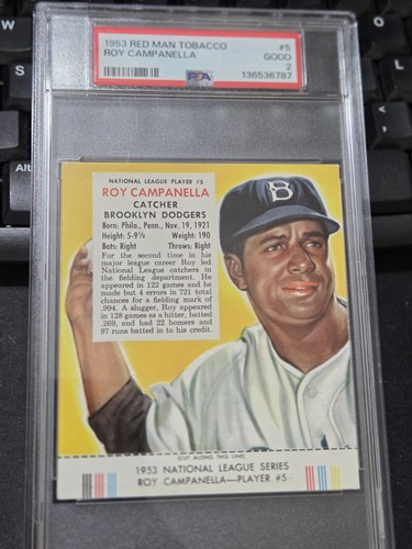 Roy Campanella #5 card from 1953 Red Man Tobacco