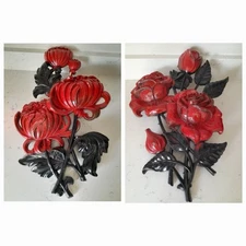 Vintage MCM Syroco Flower Wall Hanging Decor Chrysanthemum Rose Lot of 2 18" EUC