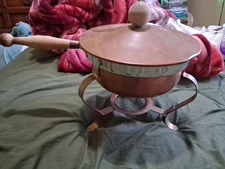 Copper & Wood VTG Chafing Dish, Insert w/Lid Stand & Sterno Warmer Made In USA