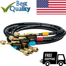 Fieldpiece HR3B 1/4" Ball Valve Refrigerant Hose Set (3) Color-Coded HVAC AC5FT