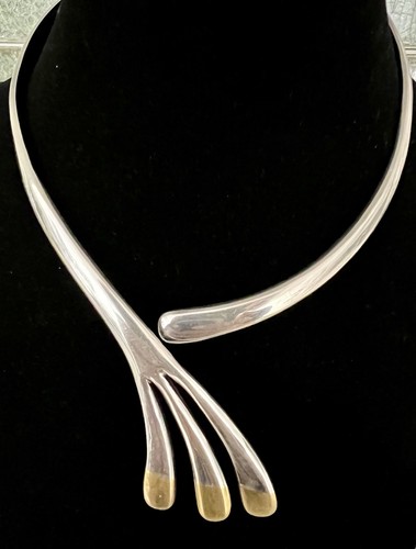 STUNNING VTG MODERNIST HINGED STERLING COLLAR NECKLACE ALICIA TAXCO MEXICO 106gr